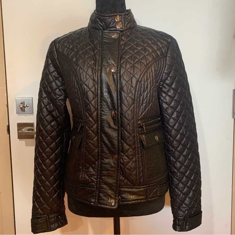 MARCIANO by GUESS Moto Jacket Medium Women's Black Quilted w Full Zipper